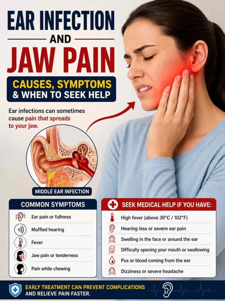 Ear Infection and Jaw Pain Causes And Symptoms Infographic Image