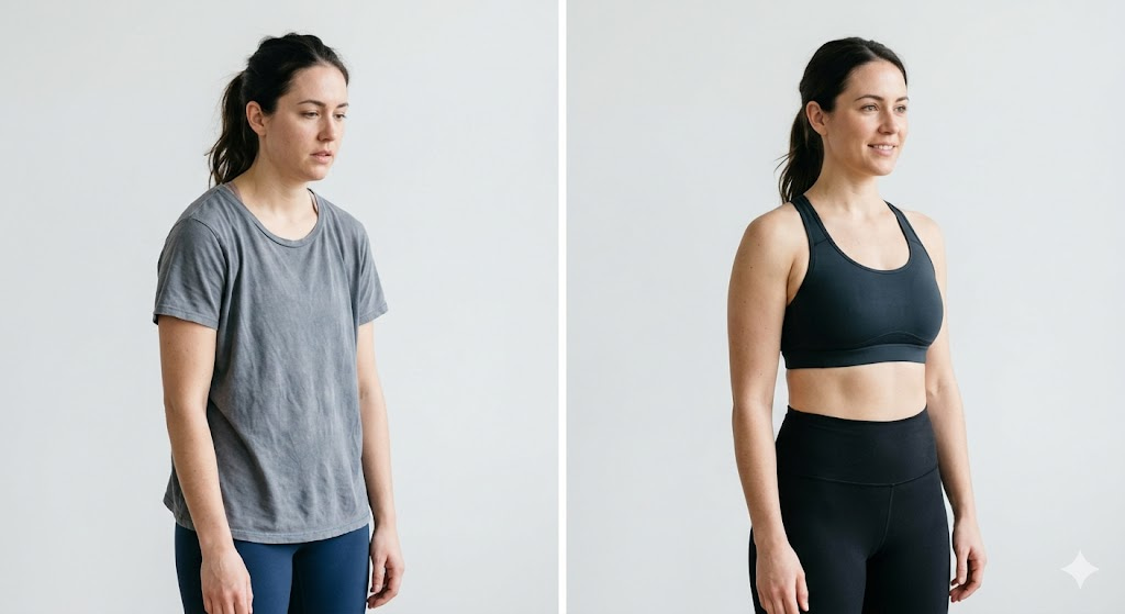 what causes boobs to sag — poor posture and lack of bra support vs proper supportive bra