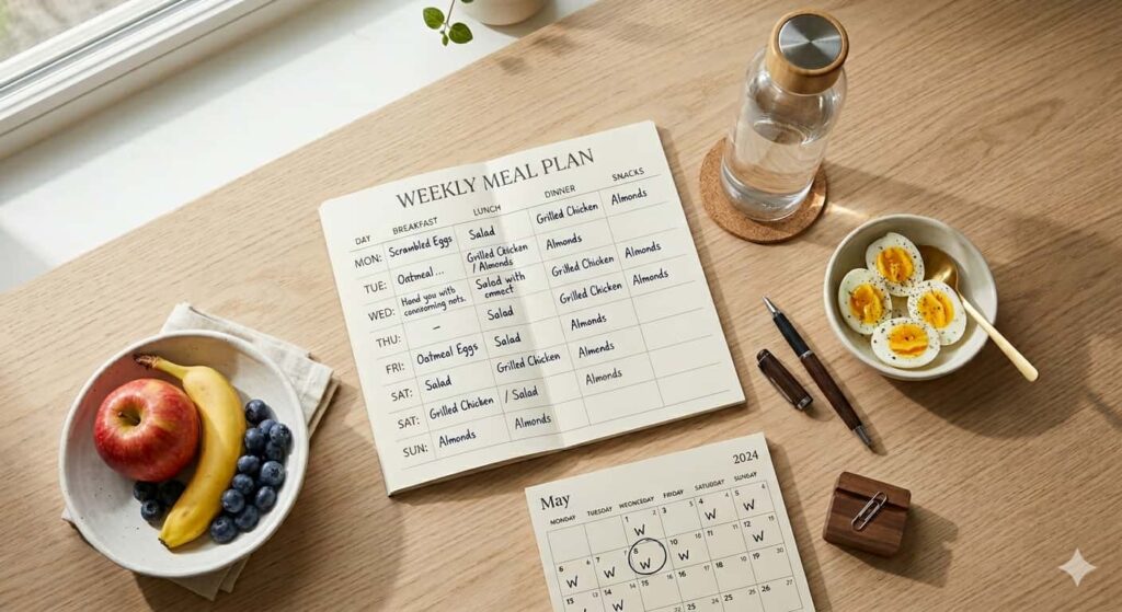 how to stay motivated to lose weight — meal planning and workout schedule system