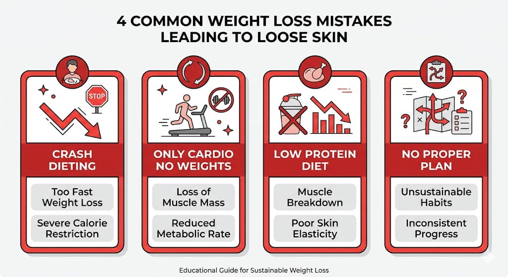 common mistakes that cause loose skin after weight loss — only cardio vs strength training comparison