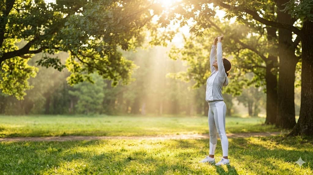 healthy morning routine — morning sunlight and daily movement exercise