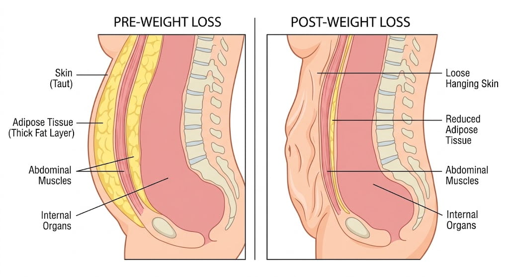 loose skin vs fat — visual difference between fat and loose skin after weight loss