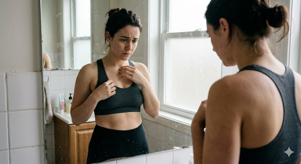 why do boobs sag after weight loss — woman examining breast changes in mirror